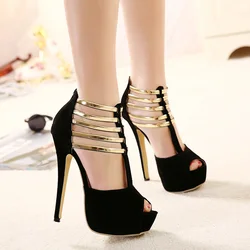 2022 Sexy High Heels Women Stilettos Platform Elegant Metal Woman Pumps Black Red Medium Heel Shoes Size 34 45 Tacones Mujer