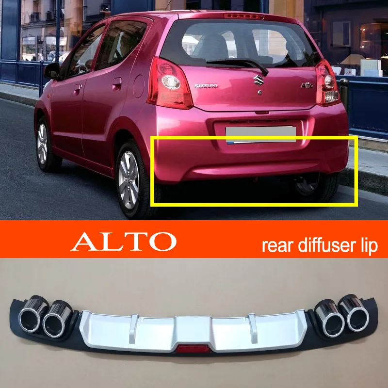 Alto ABS Plastic Silver / Black Car Rear Bumper Rear Diffuser Spoiler Lip for Suzuki Alto