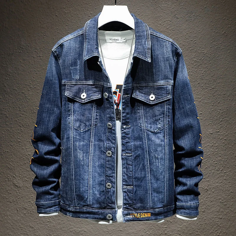 Spring And Autumn Men's Loose Casual Buttons Design Blue Denim Jacket All-match Korean Version Comfortable Original Fashion Top