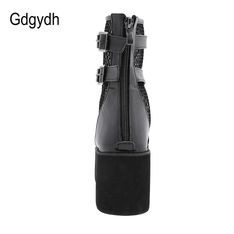 Gdgydh Open Toe Platform Heel Women Boots Summer Shoes 2022 New Black Chunky Heel Boots Women Autumn Breathable High Quality