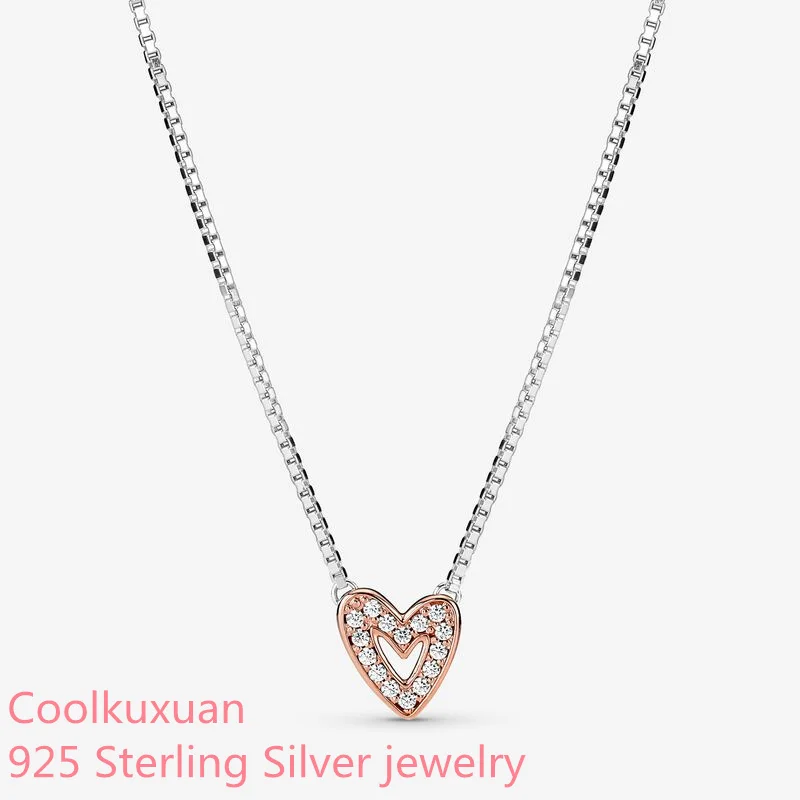 

2022 Valentine's Day Gift Sparkling Freehand Heart Necklace Original 100% 925 Sterling Silver Women Fine Jewelry