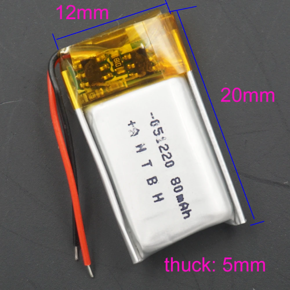 XINJ 5pcs 3.7V 80mAh Li-Po Polymer Battery 501220 051220 For Bluetooth Speaker Earphone 3D Glasses Mp3 Record Pen LED Light