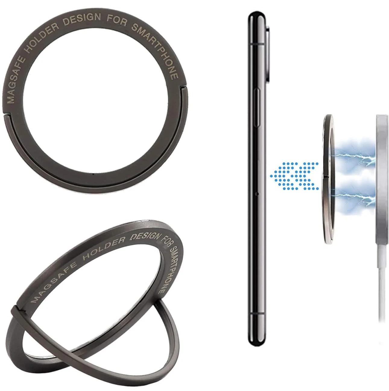 Supporto sicuro per staffa ad anello magnetico con adesivo per telefono Android e serie iPhone 14/13/12 per collegare in modo preciso il caricatore Wireless