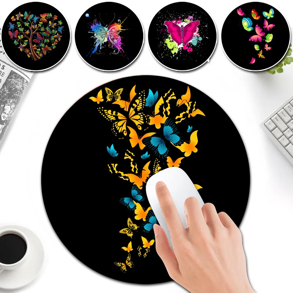 

Gaming Mouse Pads Round 22*22 cm PC Mousepad Butterfly Tree Pattern Waterproof Gamer Desk Mats Stylish Desktop PC Accessories