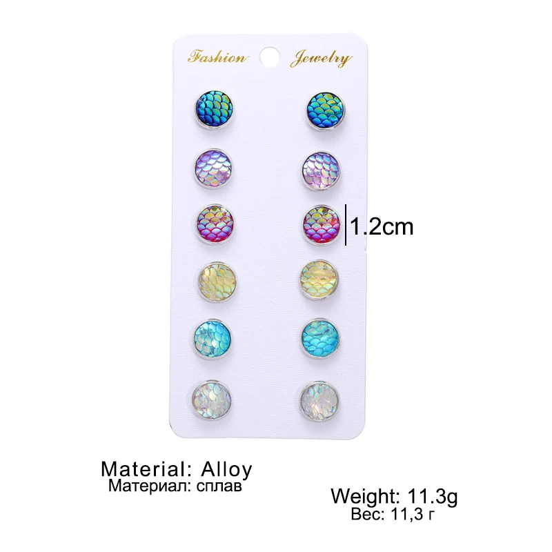 DAXI Bling Earring Sets 6 Pairs / Set Mixed Color Cute Round Stud Earrings For Women Fashion Jewelry Birthday Gift Wholesale