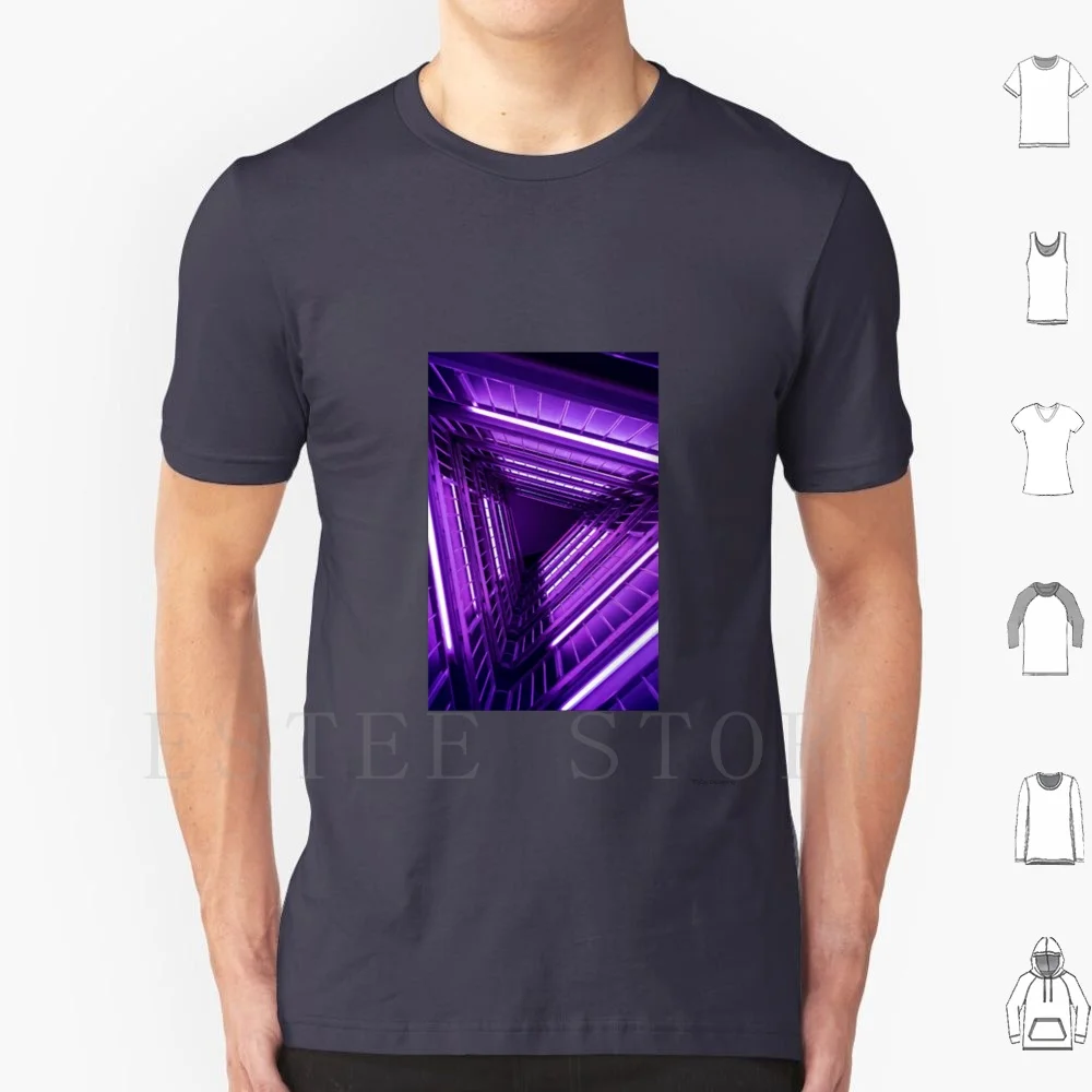 

A Beautiful Neon-Purple Stairwell T Shirt Cotton Men DIY Print Stairs Neon Future Dystopia Science Fiction Alley Reflection