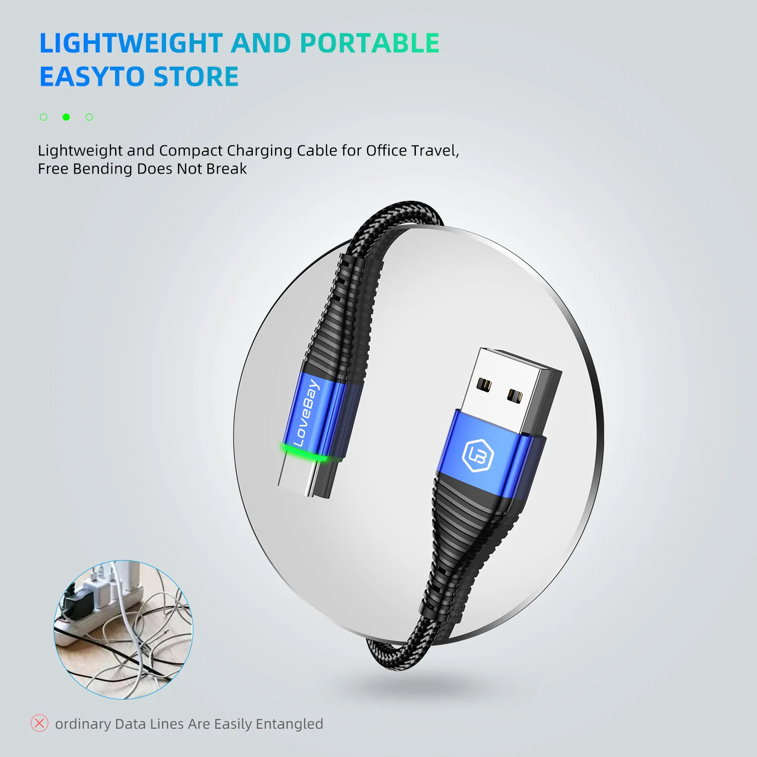 Lovebay 3A Type-C USB Cable 0.5m/1m/2m Data Sync Fast Charging Wire For Samsung Huawei Xiaomi Note Tablet USB Phone Cable