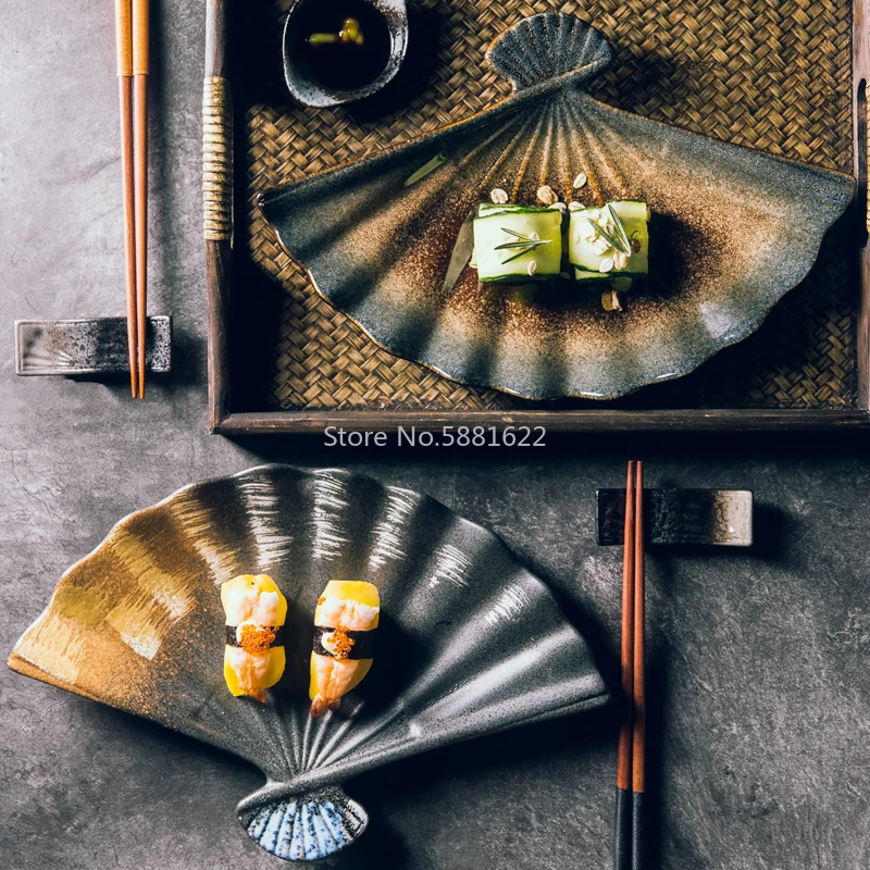 Creative Fan-shaped Plate Japanese-style High-end Tableware Set Up Personalized Sushi Plate Ceramic Plate Nice Tableware