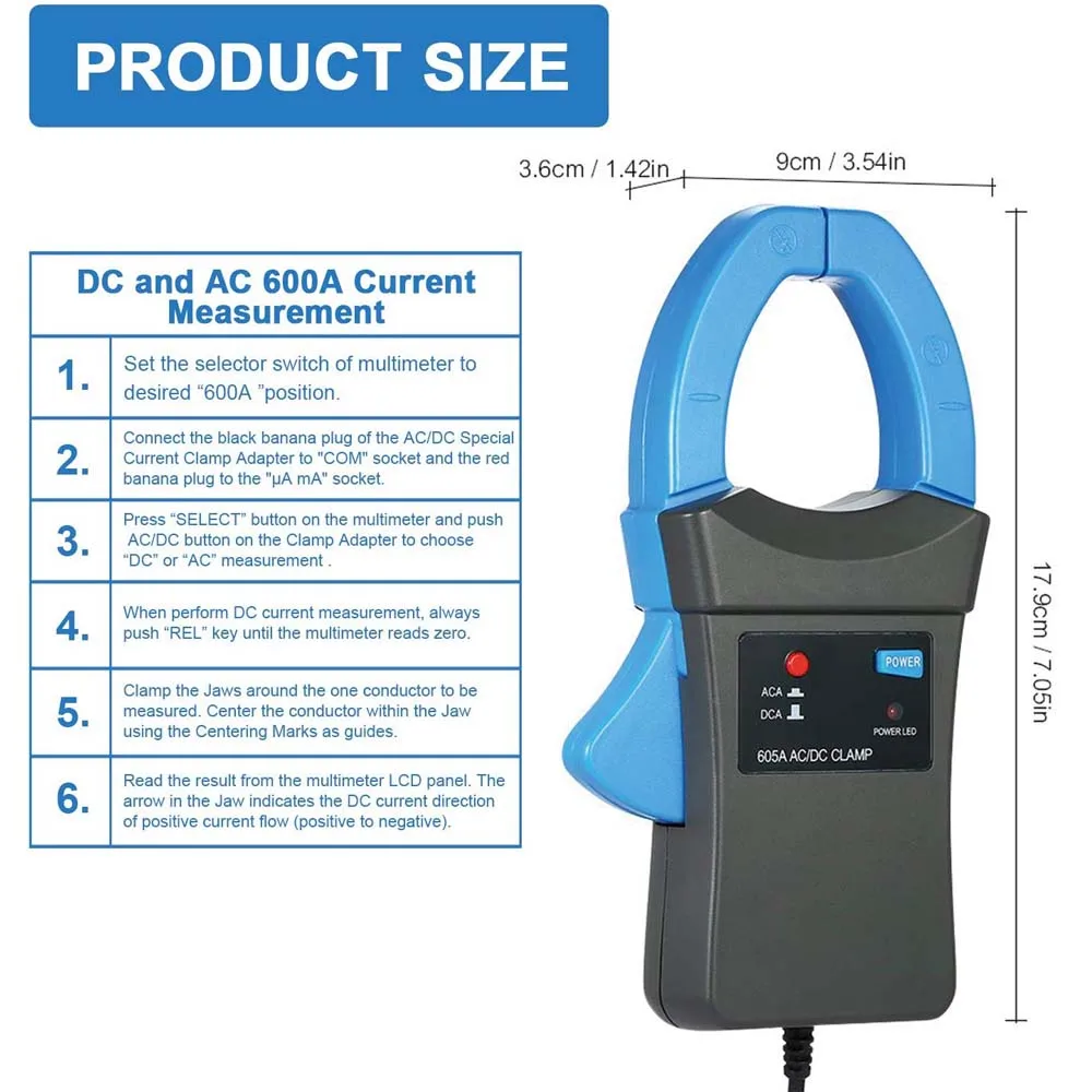 BTMETER-medidor de abrazadera de 600A, adaptador de amperios de sonda de corriente AC/DC para trabajar con multímetros digitales, BT-605A