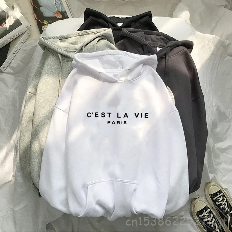 Vintage Women's Hoodies Full Sleeve Hoodie Letters  Sweatshirt Cool Women Hoody Cest La Vie Paris Fashion Cool Top Pullovers