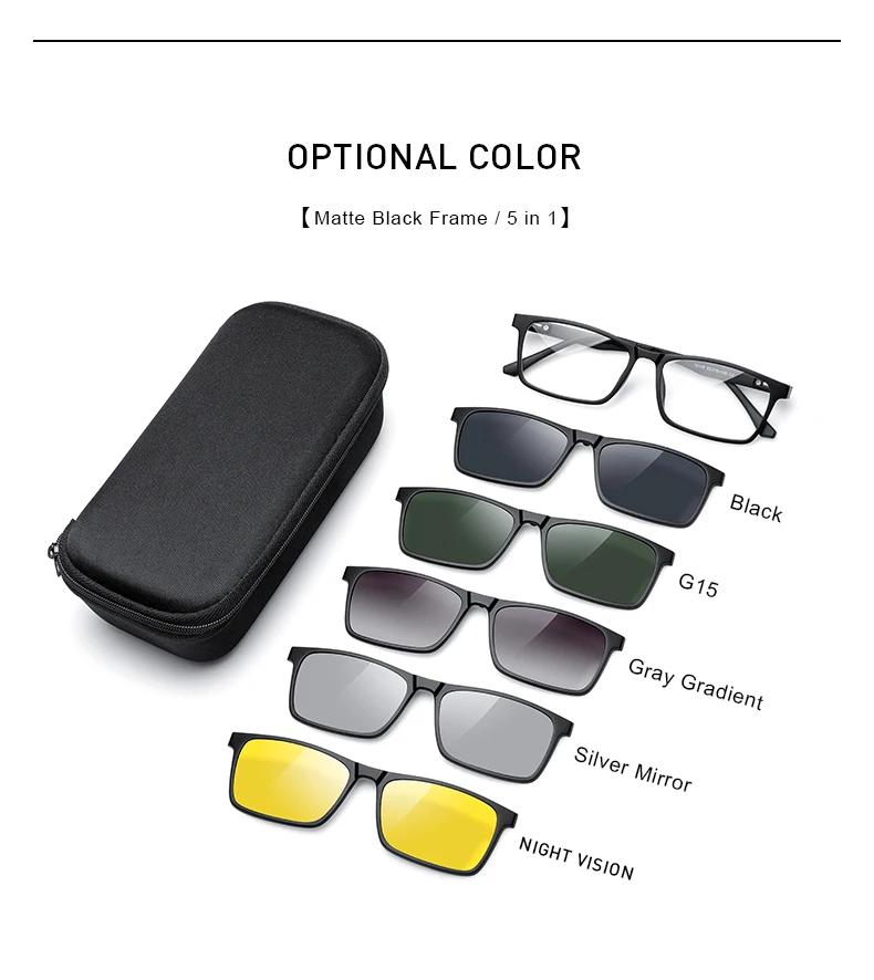 MERRYS DESIGN 5-in-1-Brillengestell mit magnetischem polarisiertem Clip für Herren und Damen, TR90-Brillengestell, quadratische Brillen S2149 – Detail 7