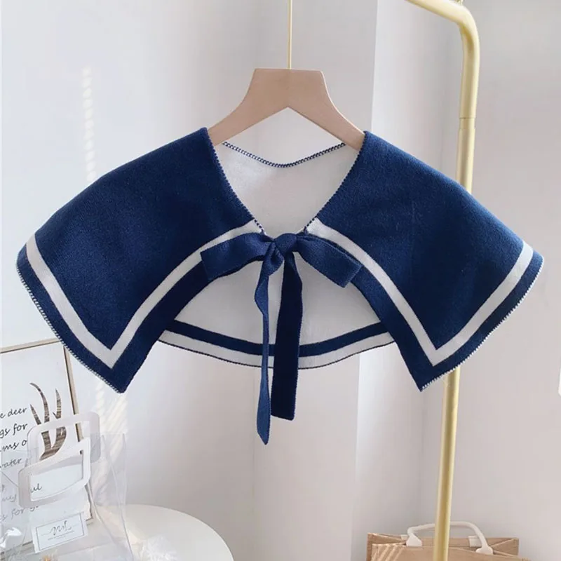 Sciarpa lavorata a maglia moda scaldacollo carino cerchio colletto finto cravatta frontale colletto falso donna colletto staccabile stile Navy per donna