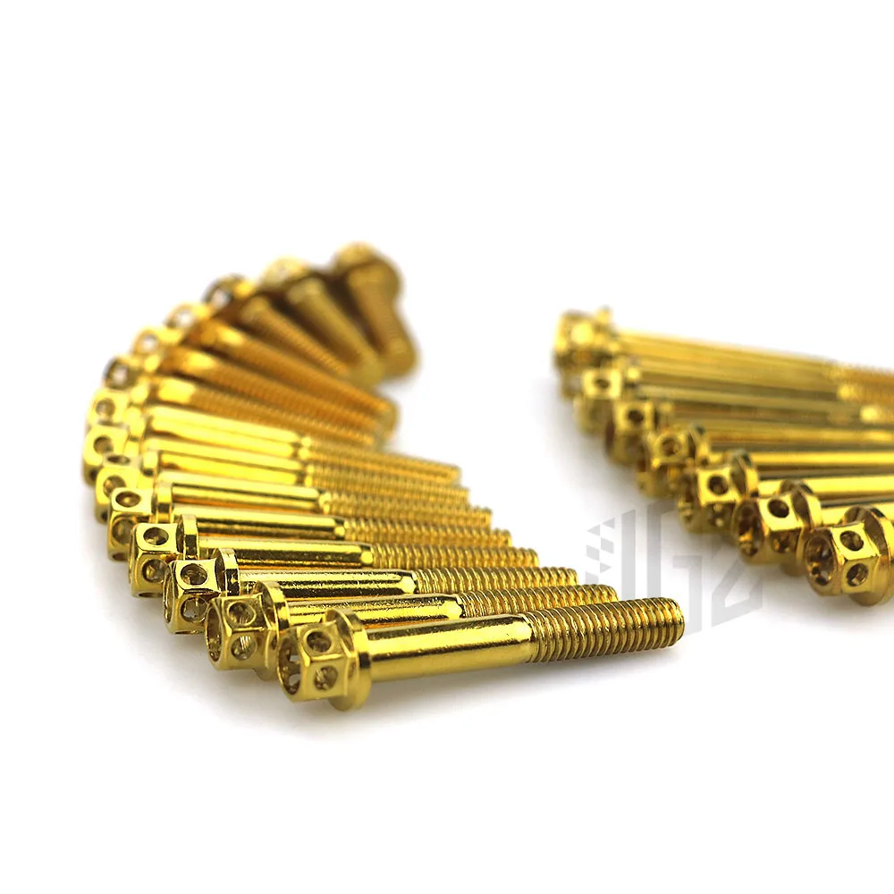 Motorcycle Crankcase Engine Screws Stainless Steel Bluing Gold Nut Cap Bolts Set for Yamaha LC135 S MX135 Sniper Classic 135