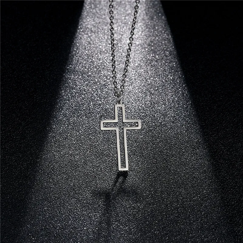 Rinhoo Stainless Steel Necklace For Women Men Long Chain Cross Necklace Small Cross Religious Christian Ornament Jewelry Gift