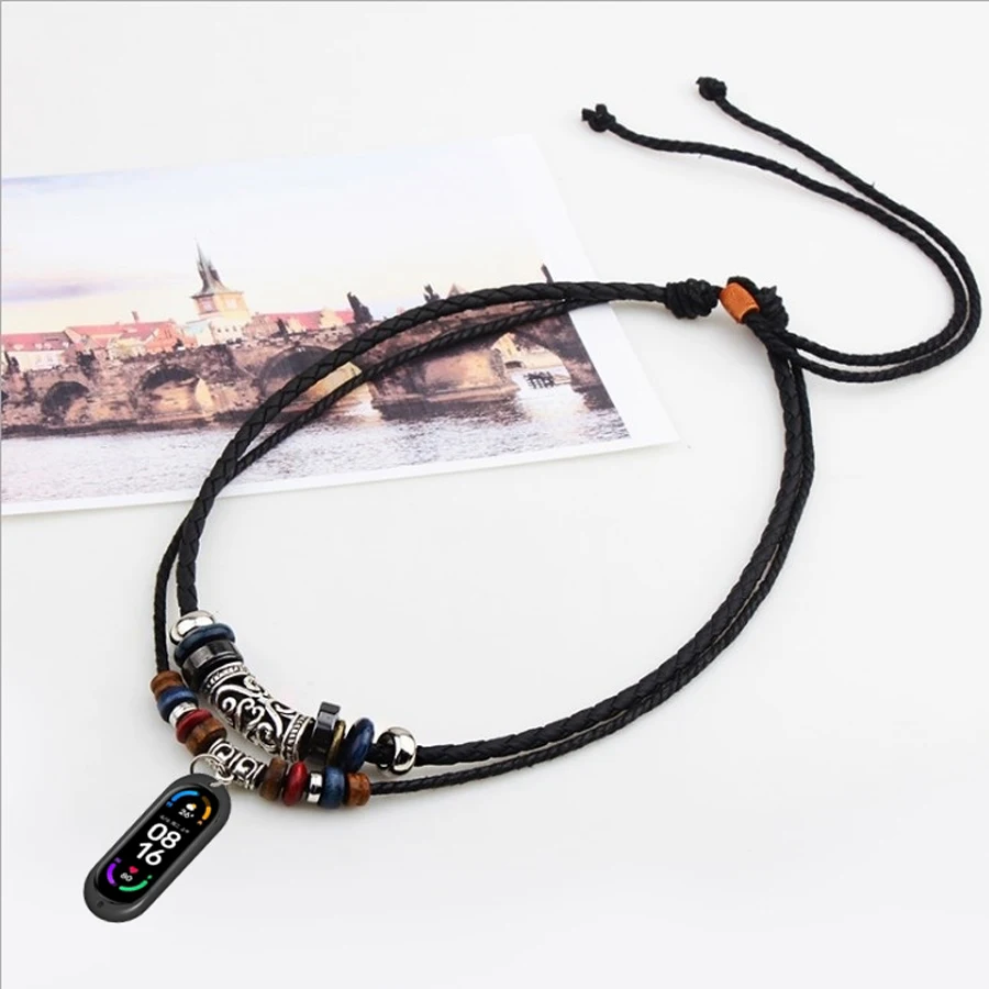 Leather Braided Bracelet for Xiaomi Mi Band 8 7 6 Strap Replacement Wristband Rope Necklace for Mi Band 5 4 3 Strap Accessories