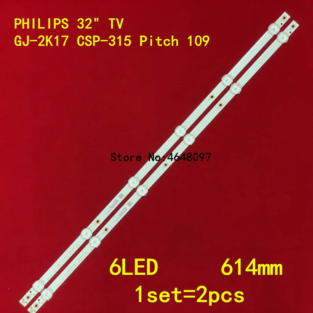 

2pcs LED backlight strip 6 lamp for 32PHT4503 PHILIPS 32''TV GJ-2K17 CSP-315 Pitch 109 32PHS4112/12 32PHT4504/05 TPT315B5-AN10.S