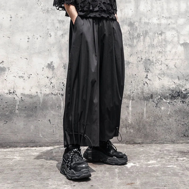 Men's Wide-Leg Pants Spring And Autumn New Fashion Trend Neutral Minimalist Wind Pant Leg Rope Design Leisure Loose Large Pants