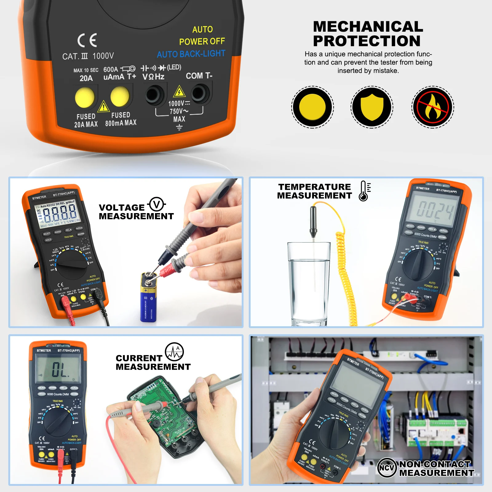 BTMETER BT-770HC-APP True RMS Digital Multimeter 6000 Counts Auto Ranging AC/DC Voltage Current with APP Wireless Bluetooth