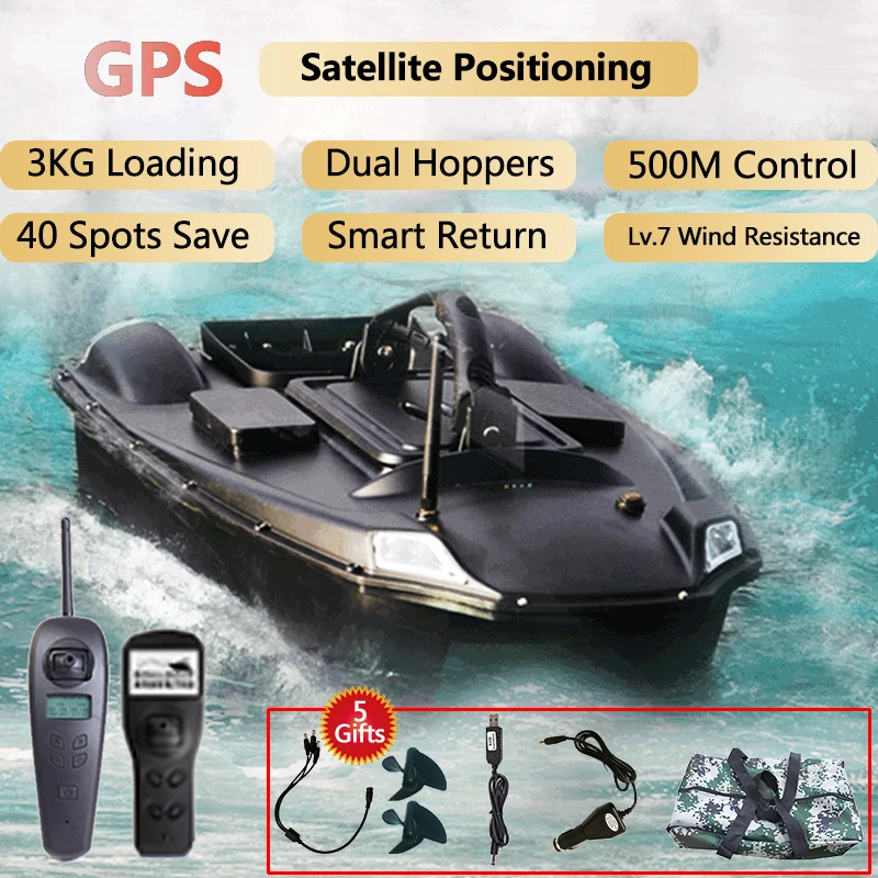 500M GPS Navigation RC Fishing Bait Boat 40 Spots Save Dual Silo 3KG Load LCD Screen Night Light 6H Duration Smart Return RC Toy