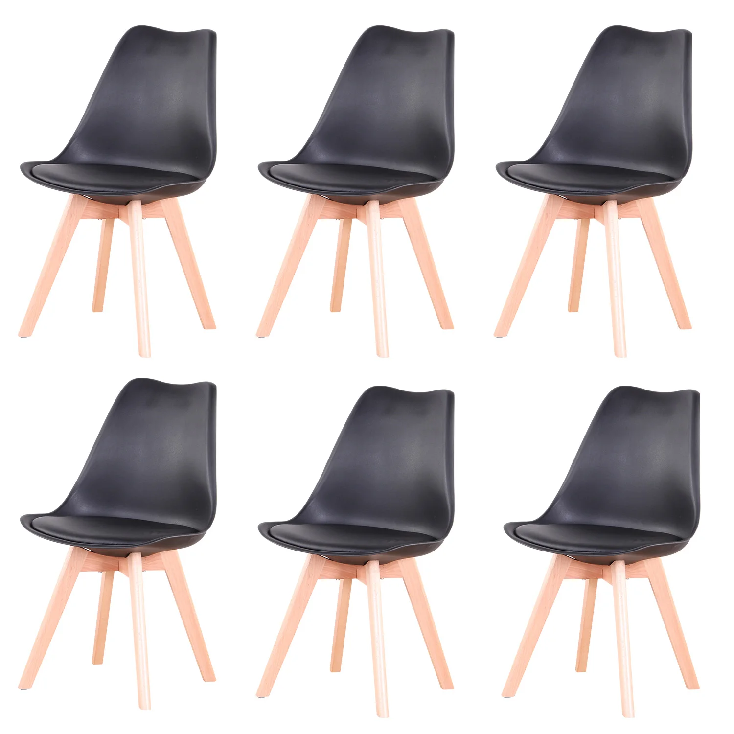 Set van 4/6 Scandinavische middeleeuwse eetkamerstoelen PU-gewatteerde zitting Beukenhouten poten Bureaustoelen voor eetkamer Slaapkamer Balkon Restaurant