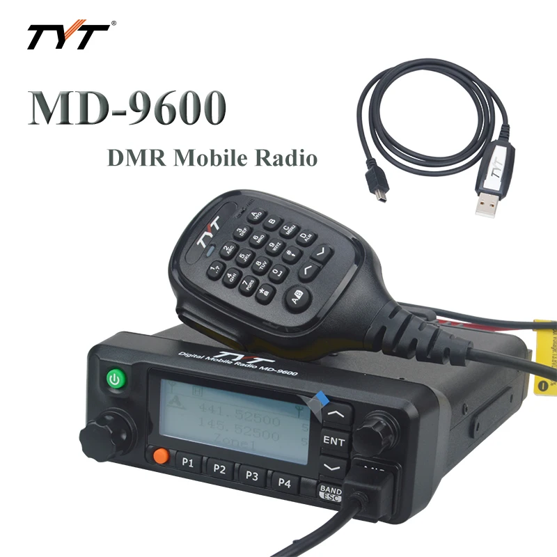 

TYT MD-9600 DMR mobile radio UHF/VHF Dual band 50Watt 1000CH 136-174MHz&400-480MHz Transceiver with USB programming cable