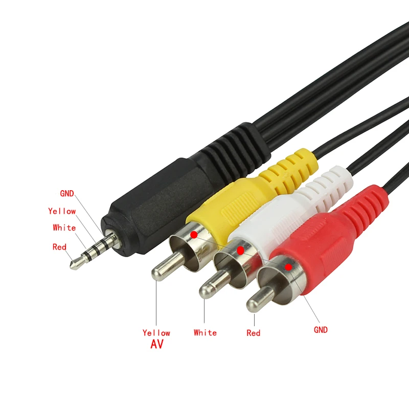 2.5mm Jack to 3 x RCA Phono Lead Audio / Video AV Cable 2.5mm to AV Video Cable For Net Media Player 1.5m