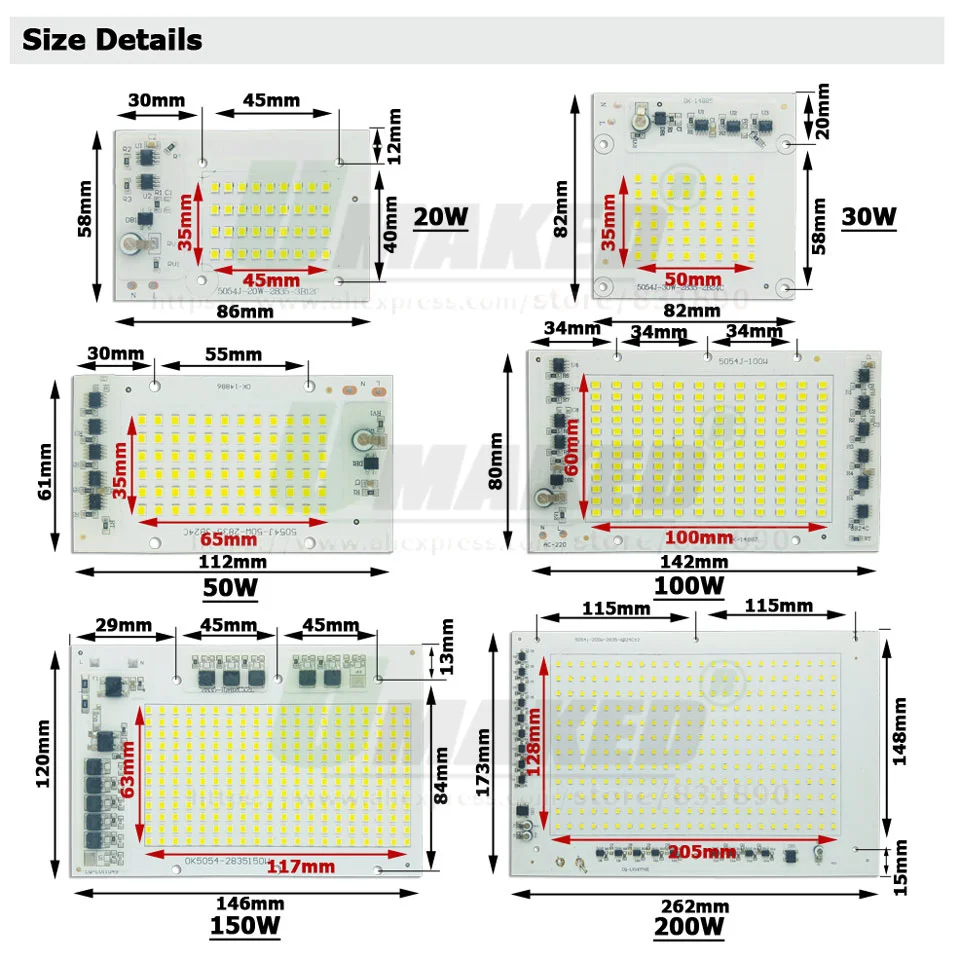 50W AC220V SMD 2835 LED PCB 112x61mm HA CONDOTTO Il Proiettore Modulo piastra di Alluminio Bianco/Caldo SMD2835 intelligente IC Driver Per