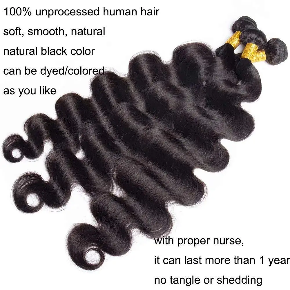 38 40inch Body Wave Bundles With Closure Brazilian Remy Human Hair Bundles With Closure 3 Bundles With T Part Closure For Women