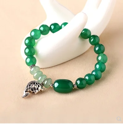 

Agate Bracelet Silver Handmade Jewelry Retro Ethnic Green Bracelet Ladies Jewelry