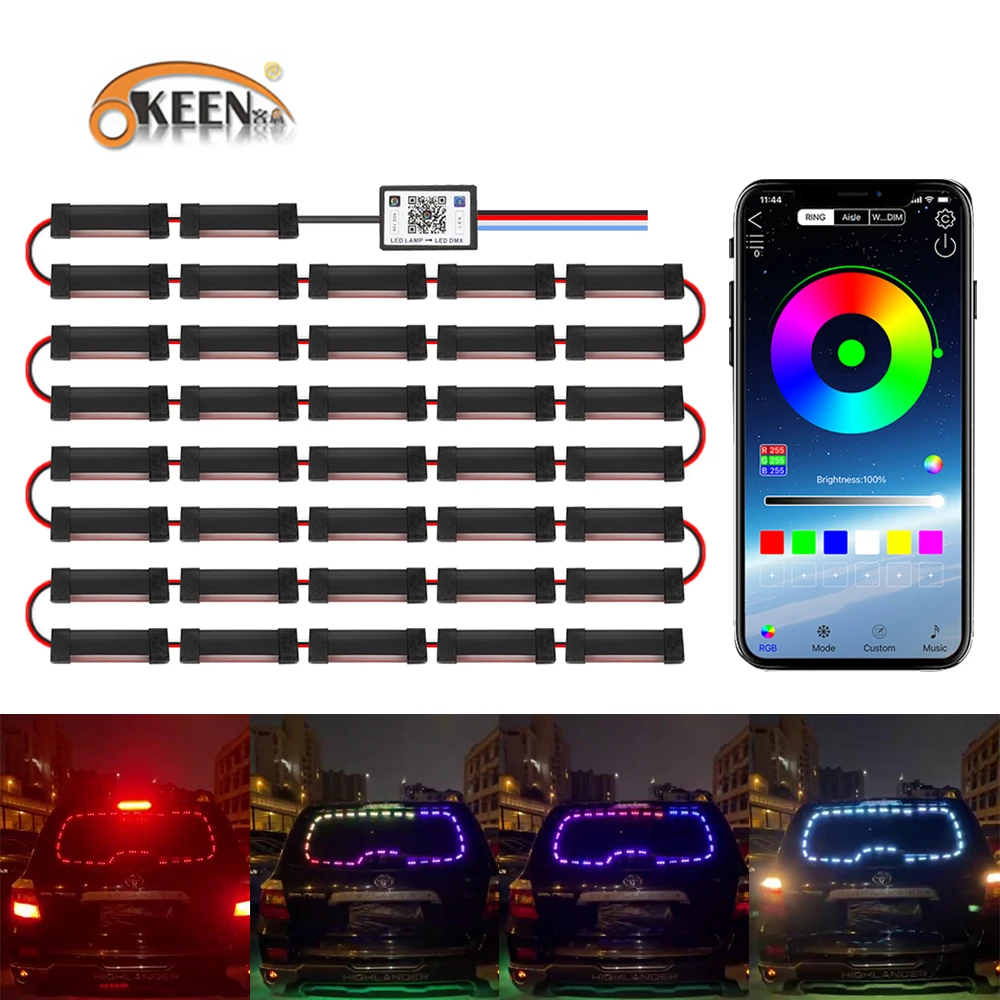 

OKEEN Car Rear Glass Window RGB Atmosphere Strip Light APP Music Voice Control Led Decoration Warning Lamps Auto Interior Lights