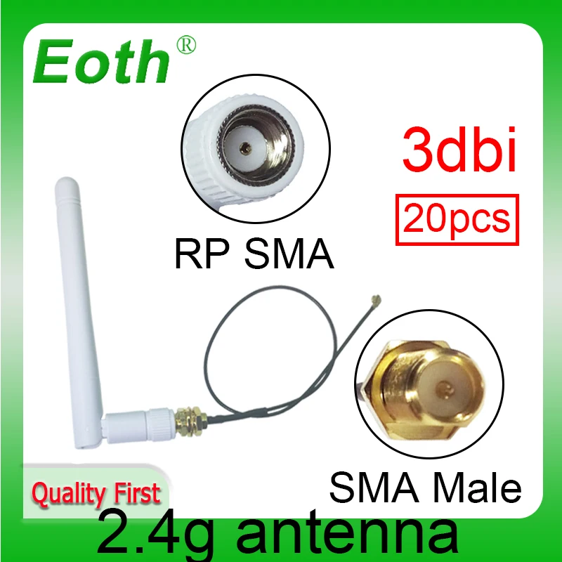 

EOTH 20pcs 2.4g antenna 3dbi sma female wlan wifi 2.4ghz antene IPX ipex 1 SMA male pigtail Extension Cable iot module antena