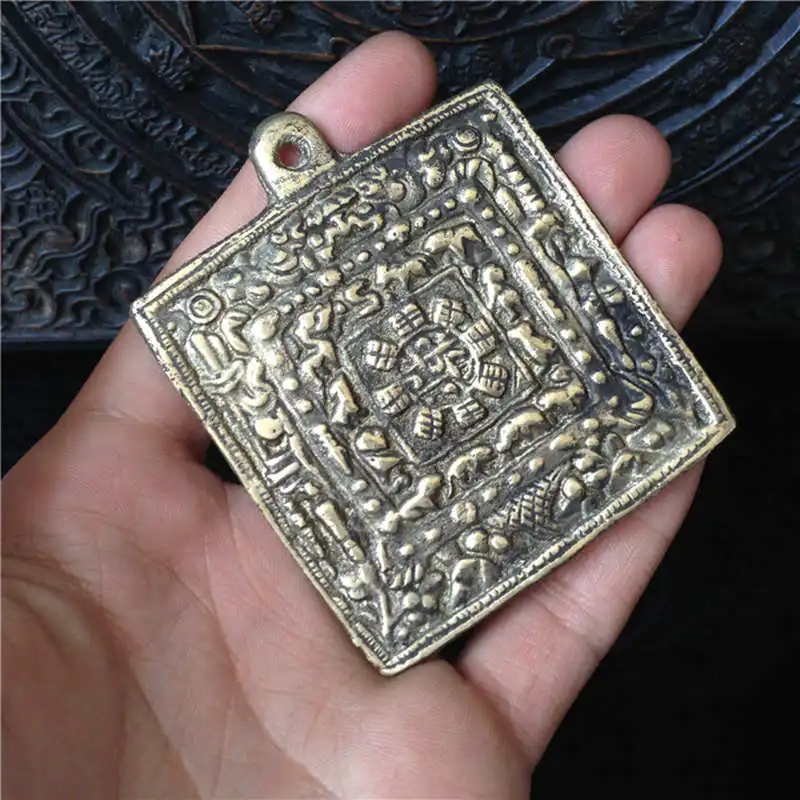 TBC840 Tibetan Antiqued Square Waist Tag Amulet Chinese 12 zodiac Tibtan Crafts Funny Collectibles