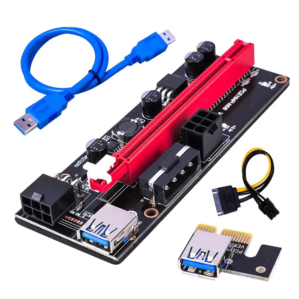 2/4/6/10 PCS New Ver009S PCI-e Riser Card PCI Express 1X to 16X Adapter USB 3.0 Data Cable Pcie Riser Adapter Card SATA