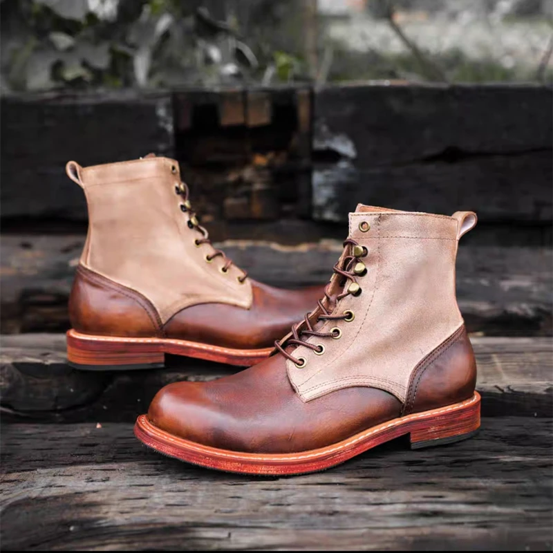 Handmade Top Quality Vintage British Men Shoes Autumn Winter Tooling Cow Leather Ankle Boots Mixed Colors Desert Motorcycle Boot