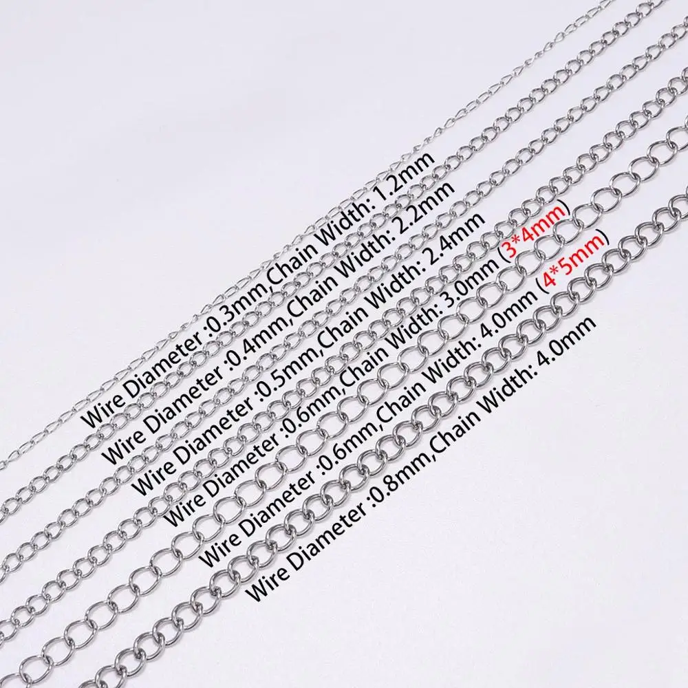 5 Meters/Lot 1.2-4.0mm Stainless Steel Necklace Chains Bulk For DIY Jewelry Findings Making Material Handmade Supplies Wholesale