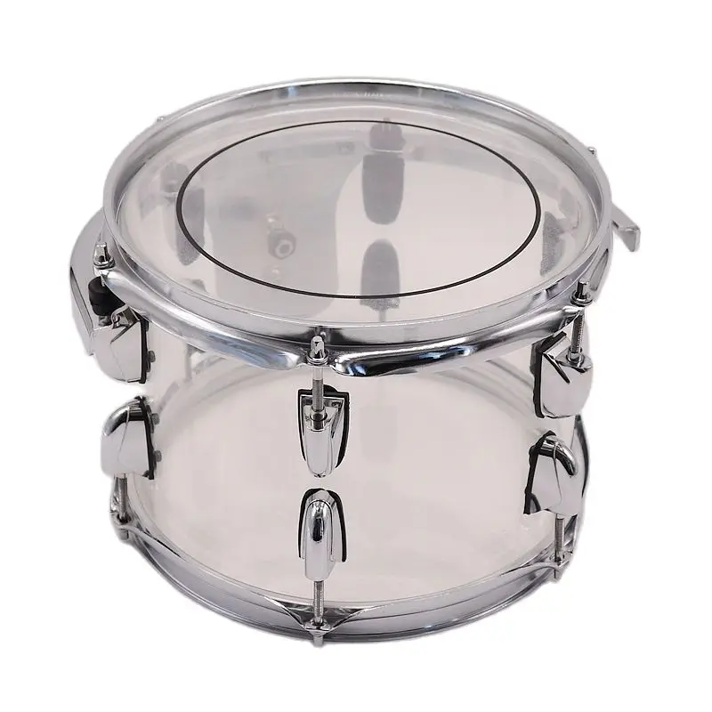 10*7 Inch 13X10 Inch Snare Drum Tom Drum Acrylic Material with Transparent Body Shell Silver Drum Lug