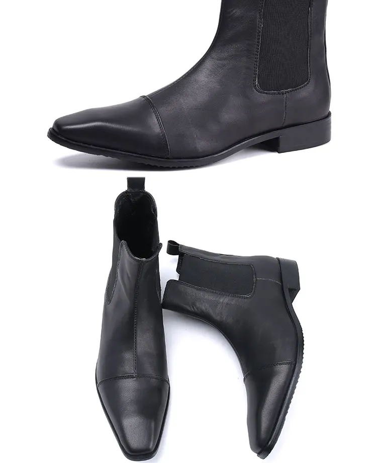 Frühlingsswarze kurze Stiefel mit Krokodilmuster, modische Stiefel, quadratischer Kopf, Lackleder, nackte Chelsea-Kurzstiefel für Herren – Detail 7