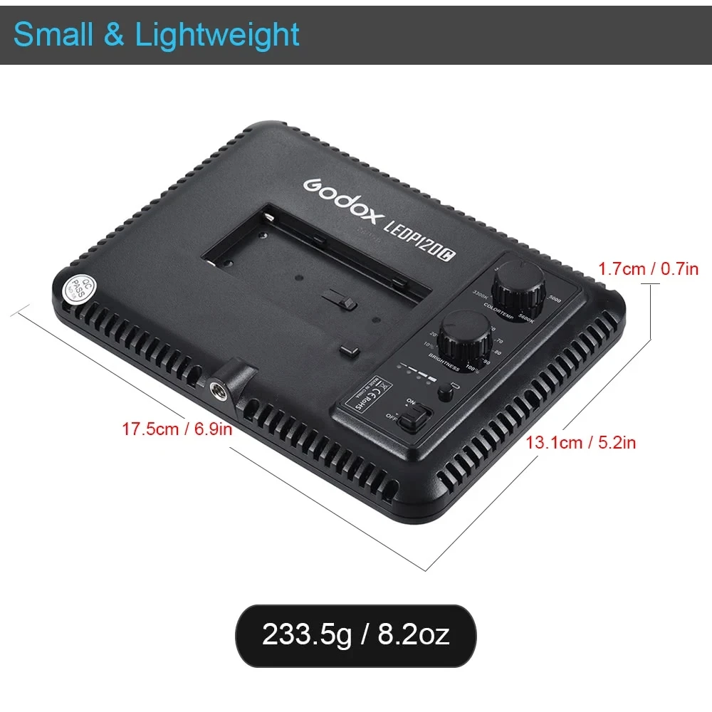 Godox LEDP120C Ультратонкая светодиодная панель для видеосъемки мощностью 12 Вт с регулируемой яркостью, заполняемая в камере, лампа 3200–5600 К, двухцветная температура, горячий башмак