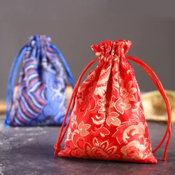 1PCHandmade Fabric Satin Embroidered Drawstring Gift Storage Bag Jewelry Packaging Bag Pouch Christmas Wedding Birthday Gift Bag