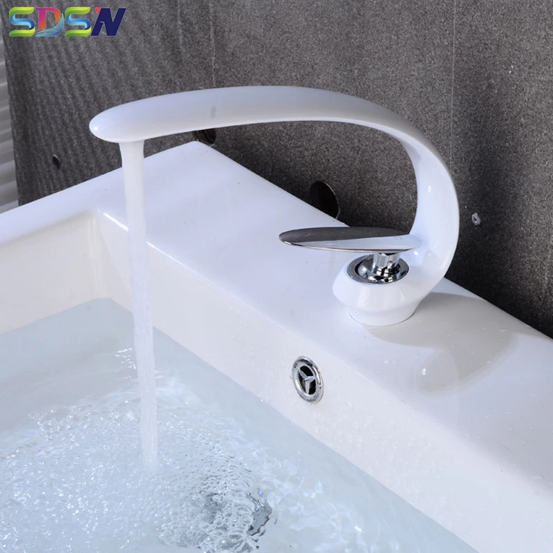 

Bathroom Faucet Mixer White and Silver Basin Faucet Mixer Luxury Tap Bath Mixer Basin Sink Tap Mixer Solid Brass Water Mixer