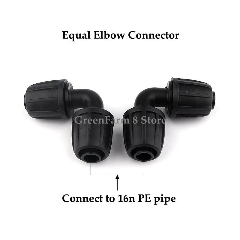 2~50pcs 16PE Pipe 90 Degree Elbow Connector Greenhouse Micro Irrigation System Greenhouse Watering Tube Fittings with lock nuts