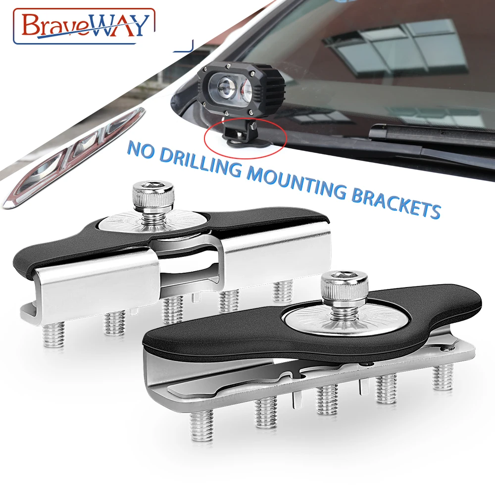 BraveWay 2PCS Stainless Steel Non-destructive Car Bonnet Bracket Universal Pillar Hood Clamp Holder Truck Non Drilling