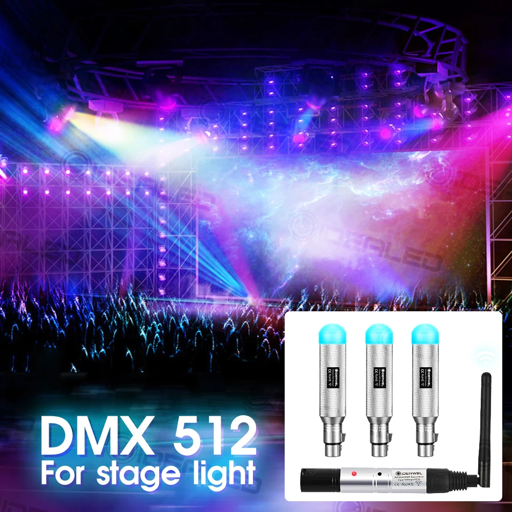 receptor transmissor com bateria dmx luz sem fio dj iluminacao de palco 24gism 500m distancia comunicacao receptor musica dmx512 01