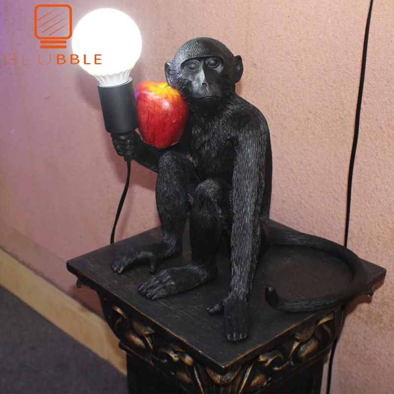 

Resin LED Monkey Table Lamp Light Black White Hemp Rope Lamp Living Room Hanging Lamps Art Parlor Study Room lustre E27