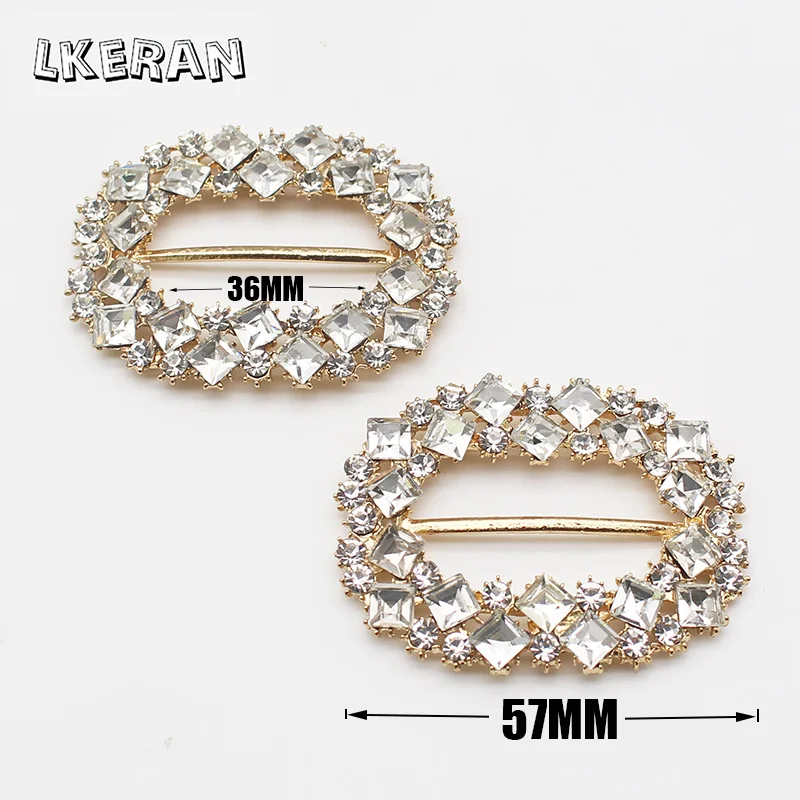 2Pcs 57*44MM Shiny Rectangular Slider Rhinestone Buckles Crystal Decor Wedding fit ribbon and Shoe Belt Clothin Buckles Fitting