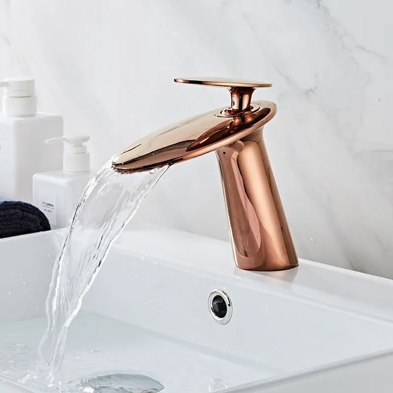 

Basin Sink Faucet Rose Gold/White/Gold Waterfall Faucet Bathroom Faucet Bathroom Basin Mixer Tap with Hot and Cold Water Crane