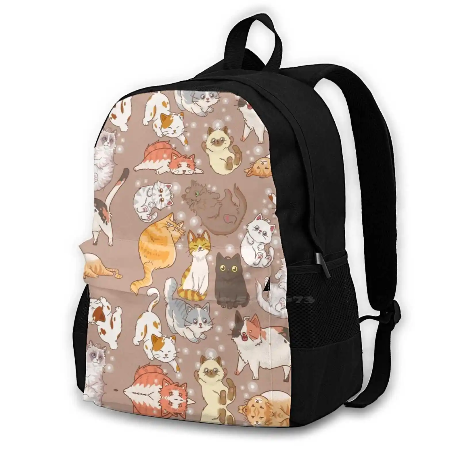 

All About Cats : Tan Large Capacity School Backpack Laptop Travel Bags Open Arms Feline Sly Cooper Fur Meow Cat Kitty Kitten