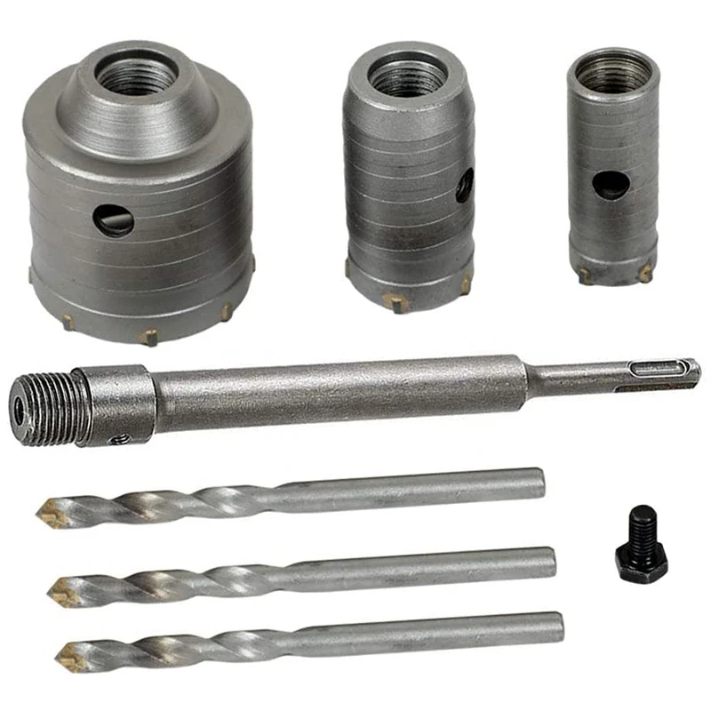 Concrete Hole Saw Kits SDS Plus Shank Wall Hole Cutter Cement Drill Bit Sets(30, 40, 60mm), with 220mm Connecting Rod