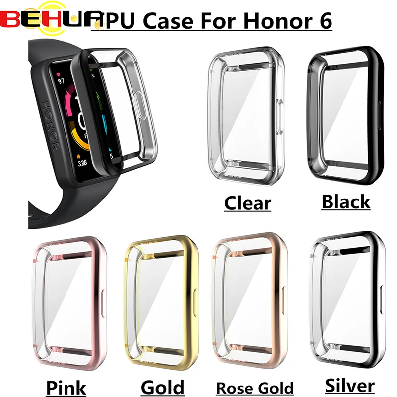 Behua capa para huawei honor band 6, capa protetora de tpu macio, capa protetora de tela cheia, escudo amortecedor