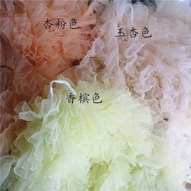 2M/lot 18 colors available 10 cm wide pink blue red organza 3D fold lace lace accessories for bridal wedding dress AC269